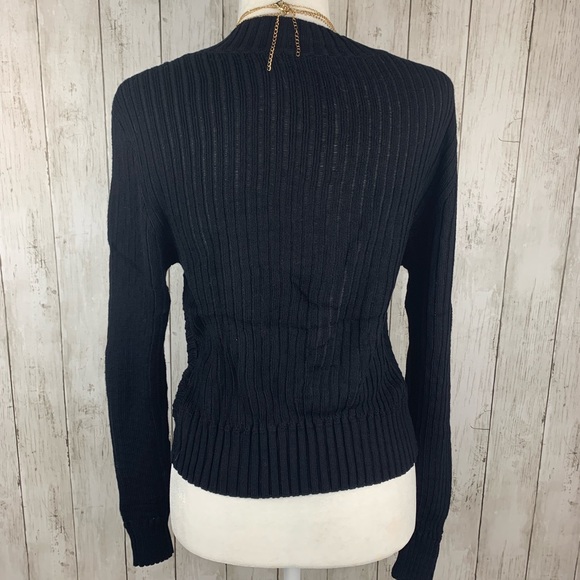 🔥HOT CHIC🔥Sexy V-Neck Twist Front Crop Sweater Black M/L NWT - Picture 7 of 8